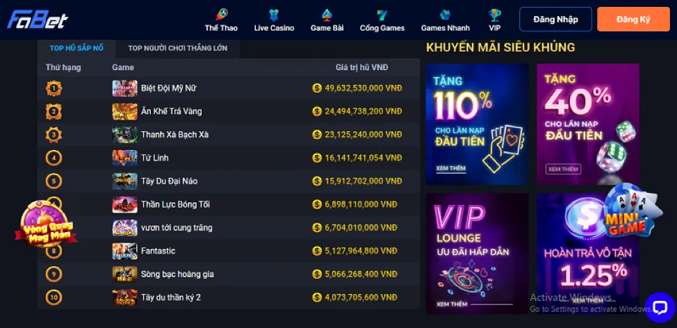 Màn hình hiển thị các game slot nổ hũ tại Hi88n